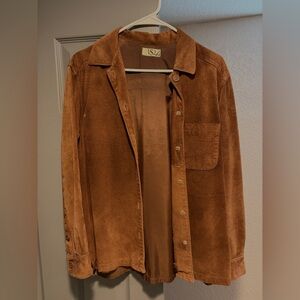 100% Leather Vintage Brown Shirt Jacket Women